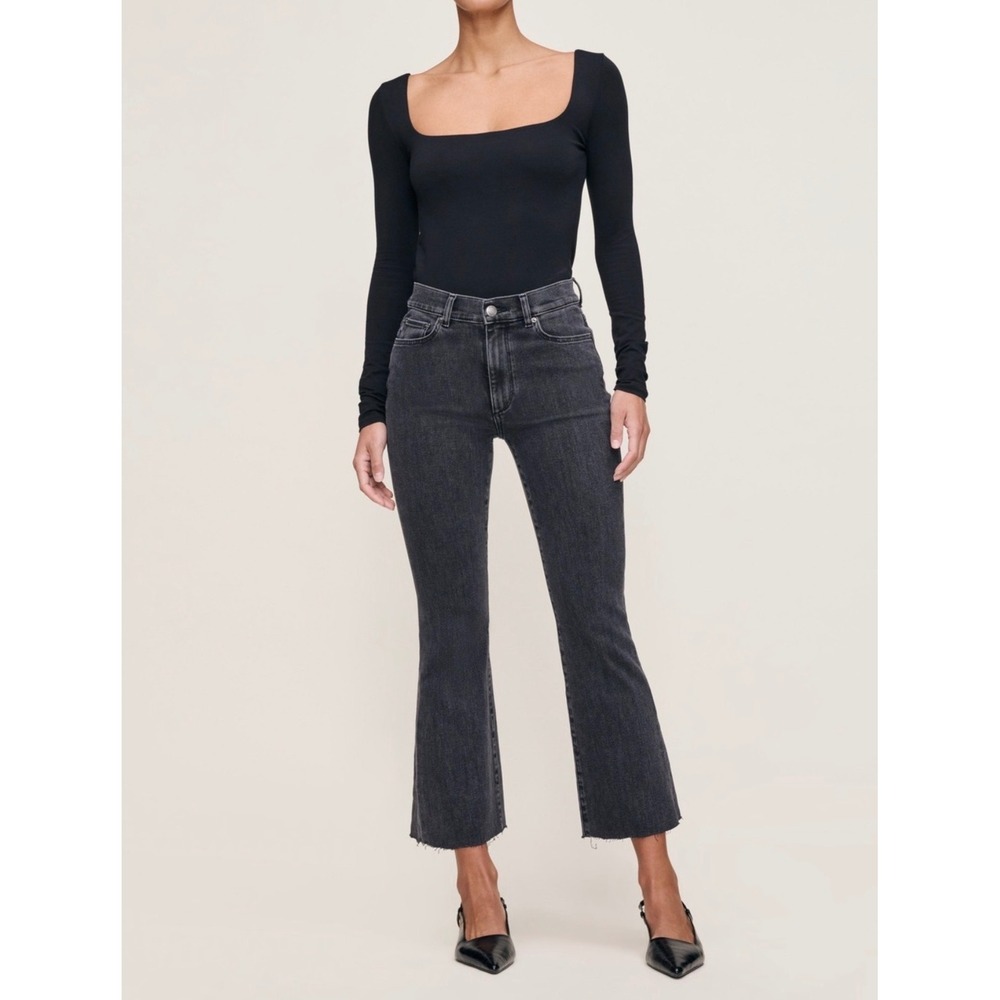 DL1961 Bridget Boot High Rise Instasculpt Crop Raw Hem Black Jeans Size 28